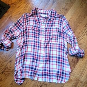 NWT Two by Vince Camuto Plaid Button Front Shirt Size L